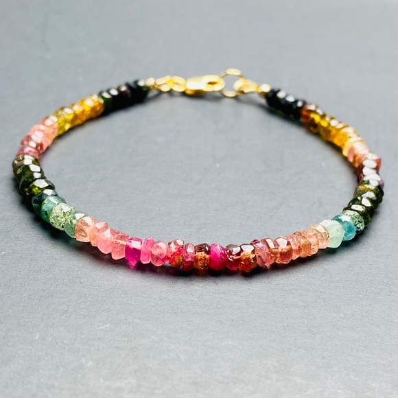 Watermelon Tourmaline 14k Gold Bead Bracelet - Picture 6 of 6